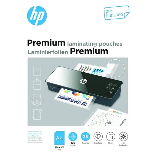 Пленка для ламинирования HP Premium Pouches A4 pre-punched, 125 Mic, 228 x 303, 25 pcs