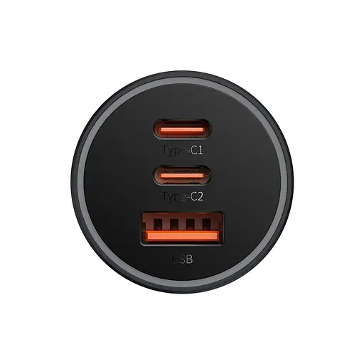 Автомобільний зарядний пристрій Baseus золотистийen Contactor Triple Fast Charger 65W 2xUSB-C/USB-A Dark сірий - фото 3