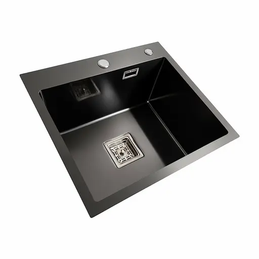 Кухонная мойка Platinum Handmade PVD HSBB 50x45 черная (квадратный сифон 3,0/1,0), Черный - фото 3