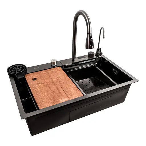 Кухонна мийка 75x45G чорна Platinum Handmade Водоспад, Чорний - фото 1