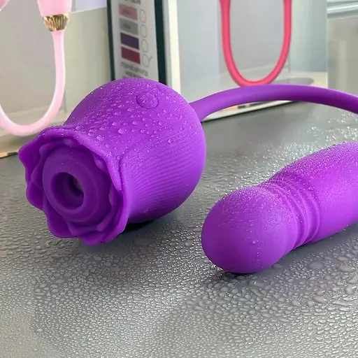 Подвійний вакуумний пульсуючий вібростимулятор Роза - фото 1