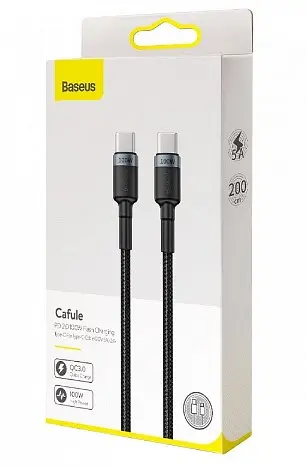 Кабель Baseus Cafule Type-C to Type-C Cable PD 2.0 100W (2m) gray black - фото 2
