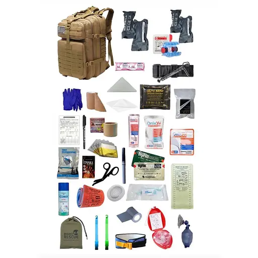 Укомплектованный медицинский тактический рюкзак №3, 45 л светло-коричневый - фото 1