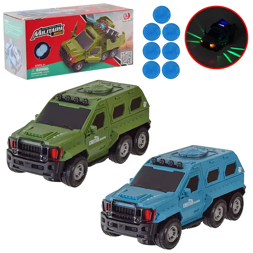 Машинка 8811-19, свет, звук, колесо свободного хода, стреляет дисками, в коробке (6903317520084) МИКС - фото 2