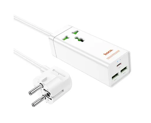 Зарядное устройство удлинитель Hoco AC9A 3 порта и 1 розетка 1.5 метра белое - фото 4