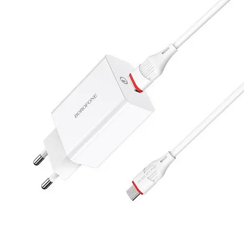 Мережевий зарядний пристрій Borofone BA21A Long QC3.0 1USB/3A/18W + Cable Micro білий - фото 1