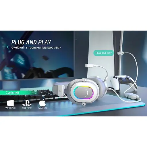 Наушники игровые Fifine H6 RGB 7.1 White [113870] - фото 8