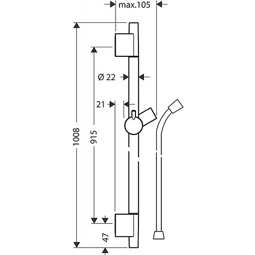 Душова штанга Hansgrohe Unica S Pura 90 см зі шлангом 160 см Chrome 28631000 Хром - фото 2