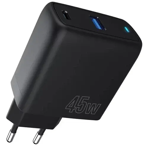 Сетевое зарядное устройство Proove Silicone Power, черное, 45 Вт, 1xType-C (25 Вт, PD3.0) / 1xUSB (20 Вт, QC3.0) (WCSP45110001) - фото 1