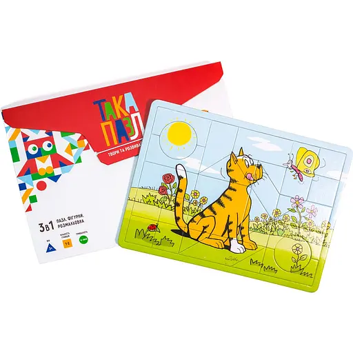 Пазлы для детей Така Мака Пазл 3 в 1 Котик красные 28 элементов (200001-UA) - фото 1