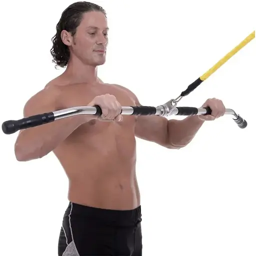 Ручка для верхньої тяги York Fitness 122см вигнута з гумовими рукоятками, хром - фото 9