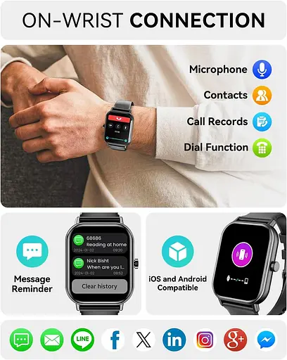 Розумний годинник (відповісти/скликати), 2024 Найновіший 1,85" Розумний годинник для чоловіків і жінок IP67 Водонепроникний - фото 5