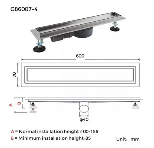 Душевой трап под плитку Gappo 70х600 мм, нержавеющая сталь G86007-4. - фото 9