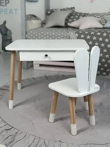 Детский столик со стульчиком Зайчик и ящиком для карандашей и раскрасок (Белый) - фото 2
