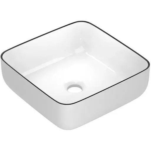 Умивальник накладний Imprese Black Edge 38,5x38,5x13,5 см білий/чорний i11095, Білий - фото 1