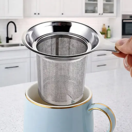 Ситечко для заваривания чая и кофе из нержавеющей стали (диаметр сита 8.8 см) Серебристый 88191 - фото 5