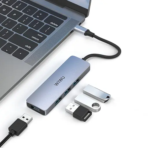 Хаб разветвитель Wiwu алюминиевый Usb-C на 4 Usb 3.0 порты Alpha 440 Pro 4 in 1 Hub - фото 4