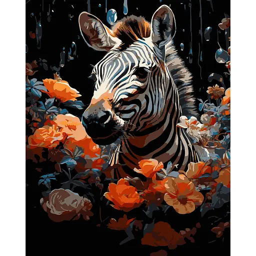 Набор для росписи по номерам Strateg Зебра в цветах на черном фоне 40 х 50 см (AH1231-17) - фото 1