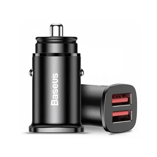 Авто адаптер - ЗП Baseus Square metal A+A 30W Dual QC3.0 Car Charger+ SCP AFC Черный - фото 1