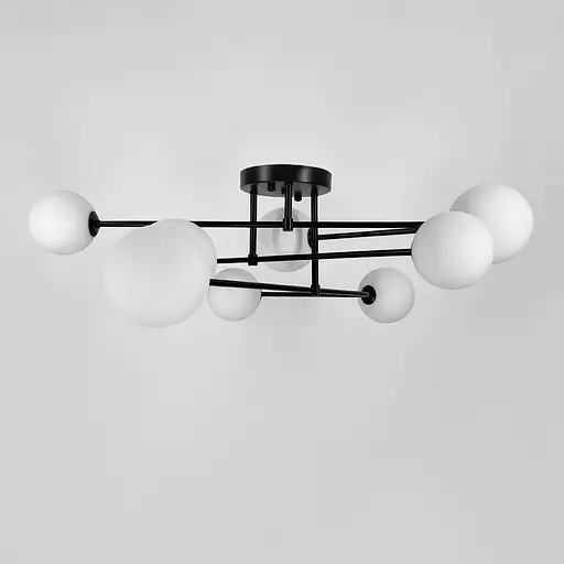 Стельова люстра в чорному корпусі з вигнутими ріжками на 9 ламп | Line F | Арт. YQ317/9 BK+WT - фото 1
