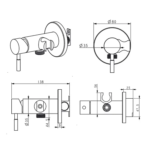 Набор гигиенического душа скрытого монтажа Lidz Aria 111 Black LDARI111BLA46107 округлый, Черный матовый - фото 2