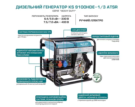 Генератор дизельний Konner&Sohnen 7/7.5 кВт KS 9100HDE-1/3 ATSR - фото 8