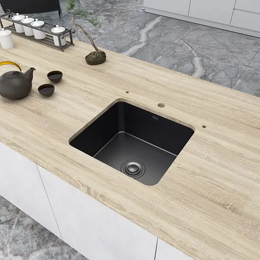 Кухонная мойка из нержавеющей стали черная 45 см под столешницу Nett NB-4643, Черный - фото 4