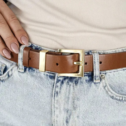 Ремень женский кожаный JK-3023 (115 см) коричневый с золотой пряжкой - фото 8