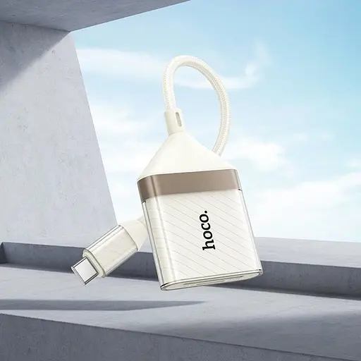 Адаптер перехідник Hoco UA40A 2 в 1 Type-C to TF/SD apricot - фото 7