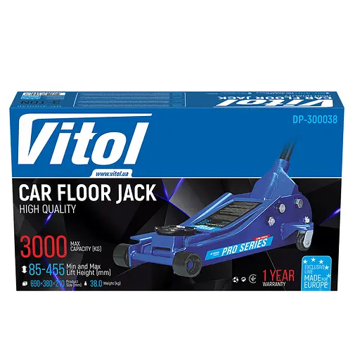 Домкрат гідравлічний Vitol 3т 85-455 мм з низьким підкатом 38 кг (DP-300038) - фото 10