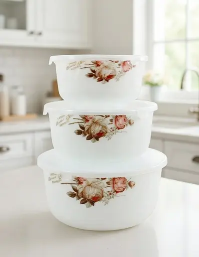 Набір салатників-лотків склокераміка Lumines Чайна троянда 3 предмети (6916 S) - фото 2