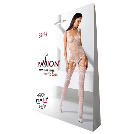 Ажурный бодистокинг с имитацией чулок Passion BS074 white One size - фото 4