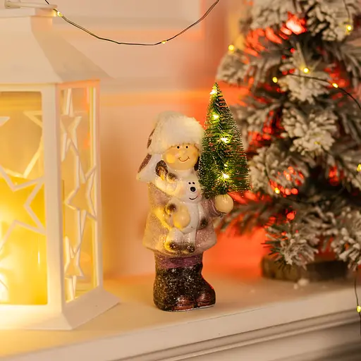 Новорічна фігурка з підсвіткою Дівчинка з ялинкою з фарфору 12×8×23 (см) новорічний декор Yiwu CR-5-3