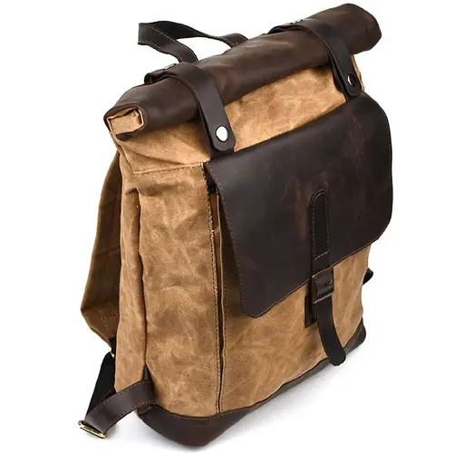 Рюкзак из лошадиной кожи и вощеного канваса ролл-ап TARWA 40х31х13 см sum0028439 - фото 5