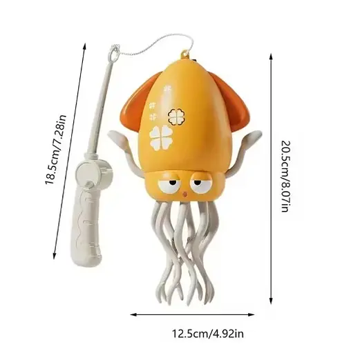 Игрушка детская интерактивная музыкальная Танцующий осьминог-кальмар на аккумуляторе (с удочкой) Желтый - фото 3