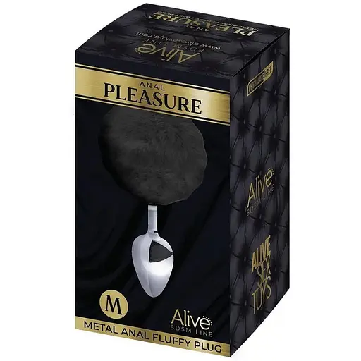 Металева анальна пробка Кролячий хвостик Alive Fluffy Plug M Black діаметр 3.4 см - фото 2
