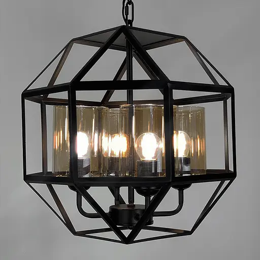 Люстра Лофт у чорному корпусі форми прямий багатогранник Line.F Колір плафона Графітовий - фото 4