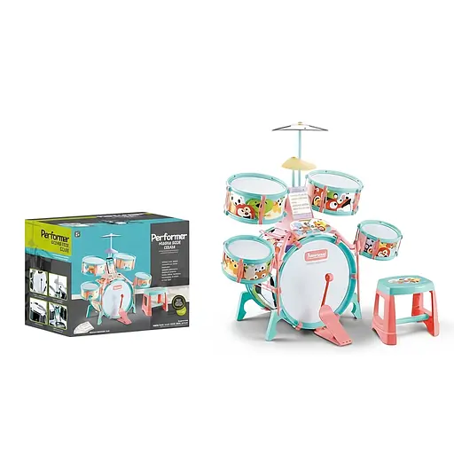 Детская барабанная установка M 33 C/D – 5 барабанов, стул, аксессуары, в коробке - фото 2