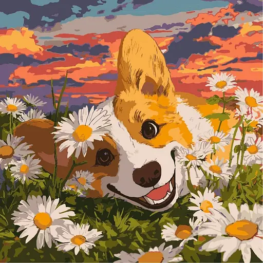 Картина по номерам "Корги в ромашках" ©art_selena_ua Идейка KHO6798, 40х40 см - фото 1