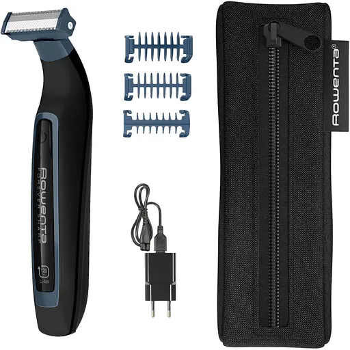 Триммер Rowenta Forever Sharp Sport Collection, для бороды и усов, сеть+акум., роторный мотор, насадок-3, сталь, черно-синий