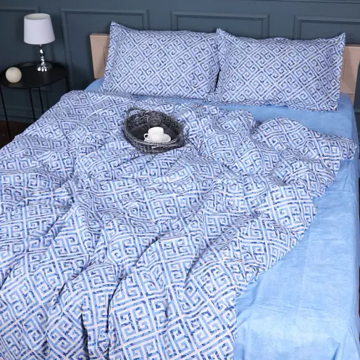 Простирадло на гумці MirSon Поплін 00-5 Geometry Blue 80х200 см блакитне (2200009704291)