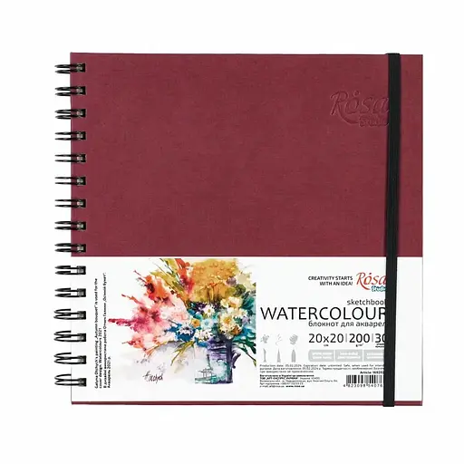 Блокнот для акварели на спирали Watercolor by Smiltanis 20х20 см 200г/м2 30 л белая бумага Бордо ROSA Studio