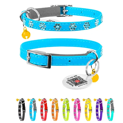 Нашийник Waudog Glamour з резинкою клейовими стразами "Квітка" для котів (ширина 9мм довжина 22-30см) блакитний - фото 2