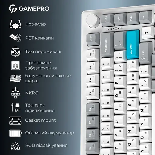 Клавиатура GamePro Asgard Yord Keychron Super Red Switch Wireless/Bluetooth/USB White беспроводная (MK266WH) - фото 11