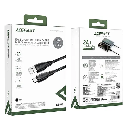Кабель ACEFAST C8-04 USB-A to USB-C charging data cable Black - фото 2