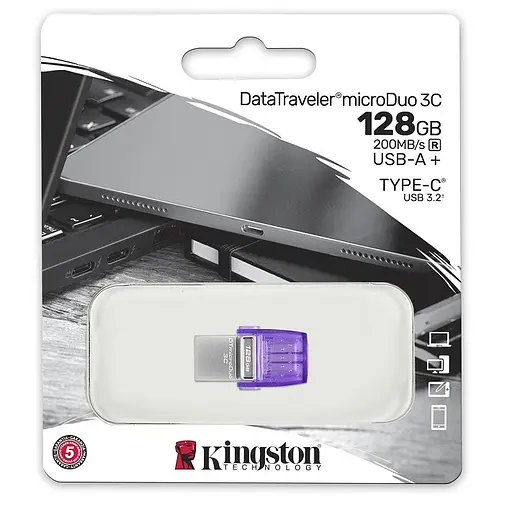 USB 3.2 / Type-C Flash Drive 128Gb Kingston DataTraveler microDuo 3C, Purple (DTDUO3CG3/128GB) - фото 3