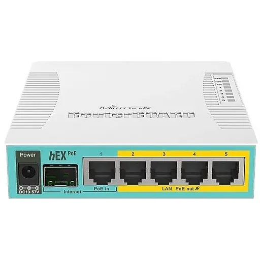MikroTiK Маршрутизатор hEX PoE 5xGE/PoE, 1xSFP, 1xUSB, RouterOS L4
