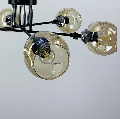 Сучасна люстра із янтарними плафонами | Арт. 51810/6 CH+BK+BR | Line F - фото 2