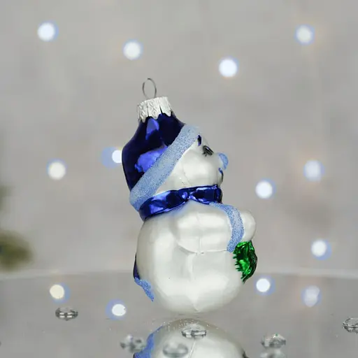 Ялинкова прикраса Санта Шоп Сніговик з вінком синій скло (4820001180237) - фото 2