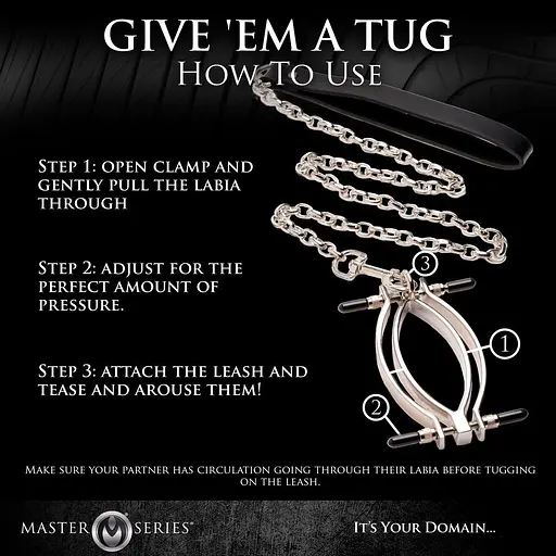 Зажим для половых губ с поводком Master Series Pussy Tugger Adjustable Vagina Clamp with Chain - фото 6